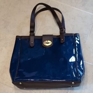 Boden Leather Blue and Brown Tote Bag